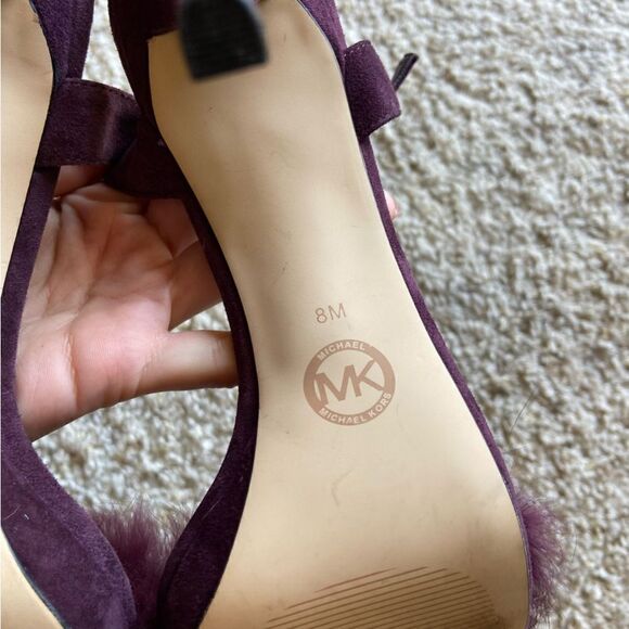 Michael Kors Mink Furry Purple Sandals Heel Size 7.5 - Picture 11 of 11